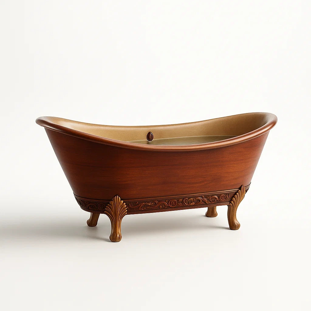 Freistehende Badewanne Retro-Stil Holzoptik Braun