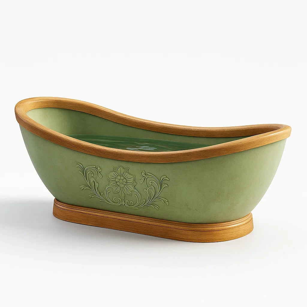 Keramik-Badewanne mit Holzverkleidung, Grün, 170 cm