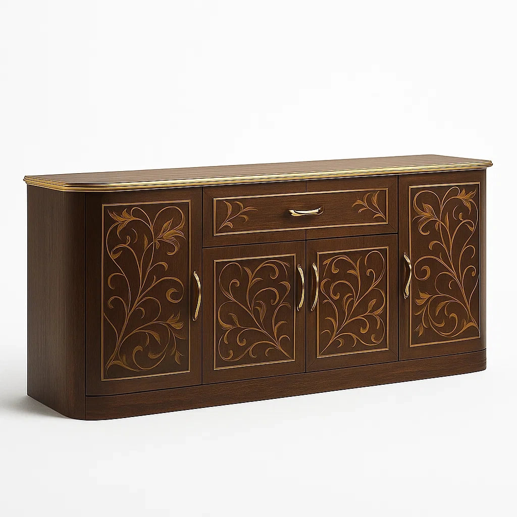 Sideboard aus MDF-Holz mit Gravuren, Braun