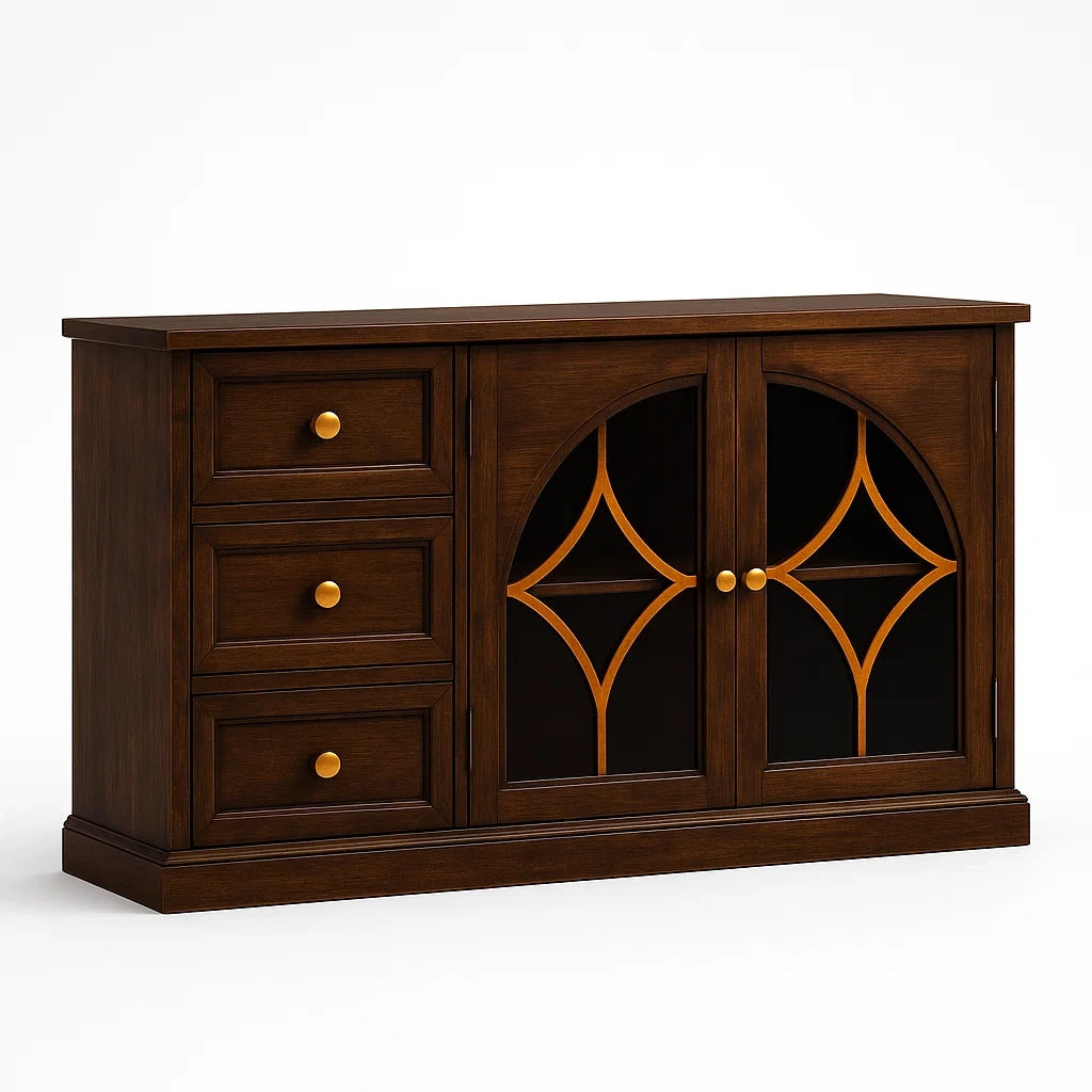 Kommode aus Holz mit Schubladen und Glastüren