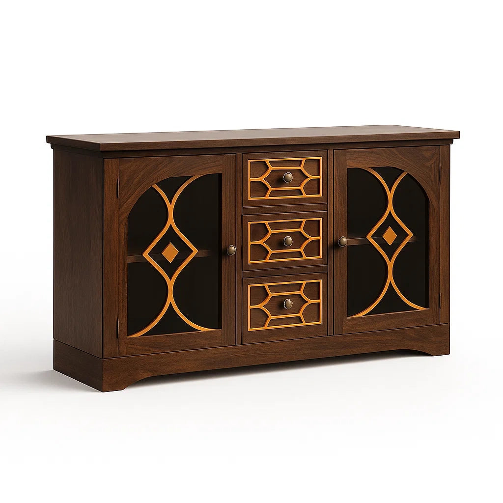 Sideboard Holz Dunkelbraun mit Glasfronten