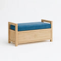Holzbank mit Stauraum Blaue Polsterung Eiche 100cm