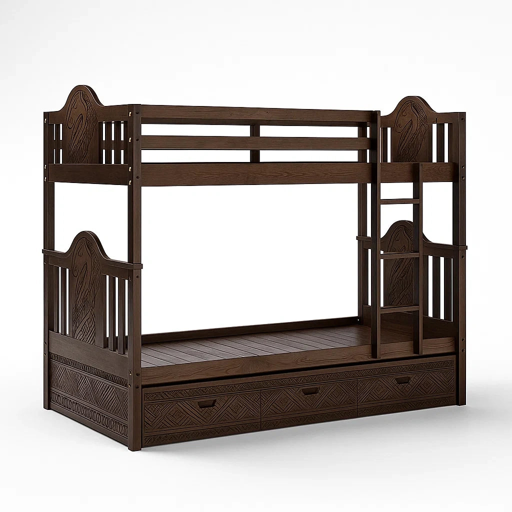 Holz-Etagenbett mit Schubladen Dunkelbraun 200x90 cm