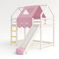 Kinderhochbett mit Rutsche aus Kiefernholz Weiß/Pink