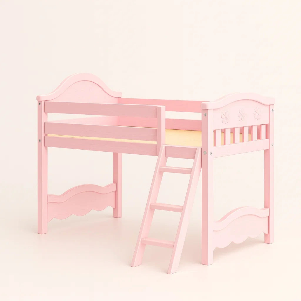 Kinderhochbett Holz Rosa mit Leiter