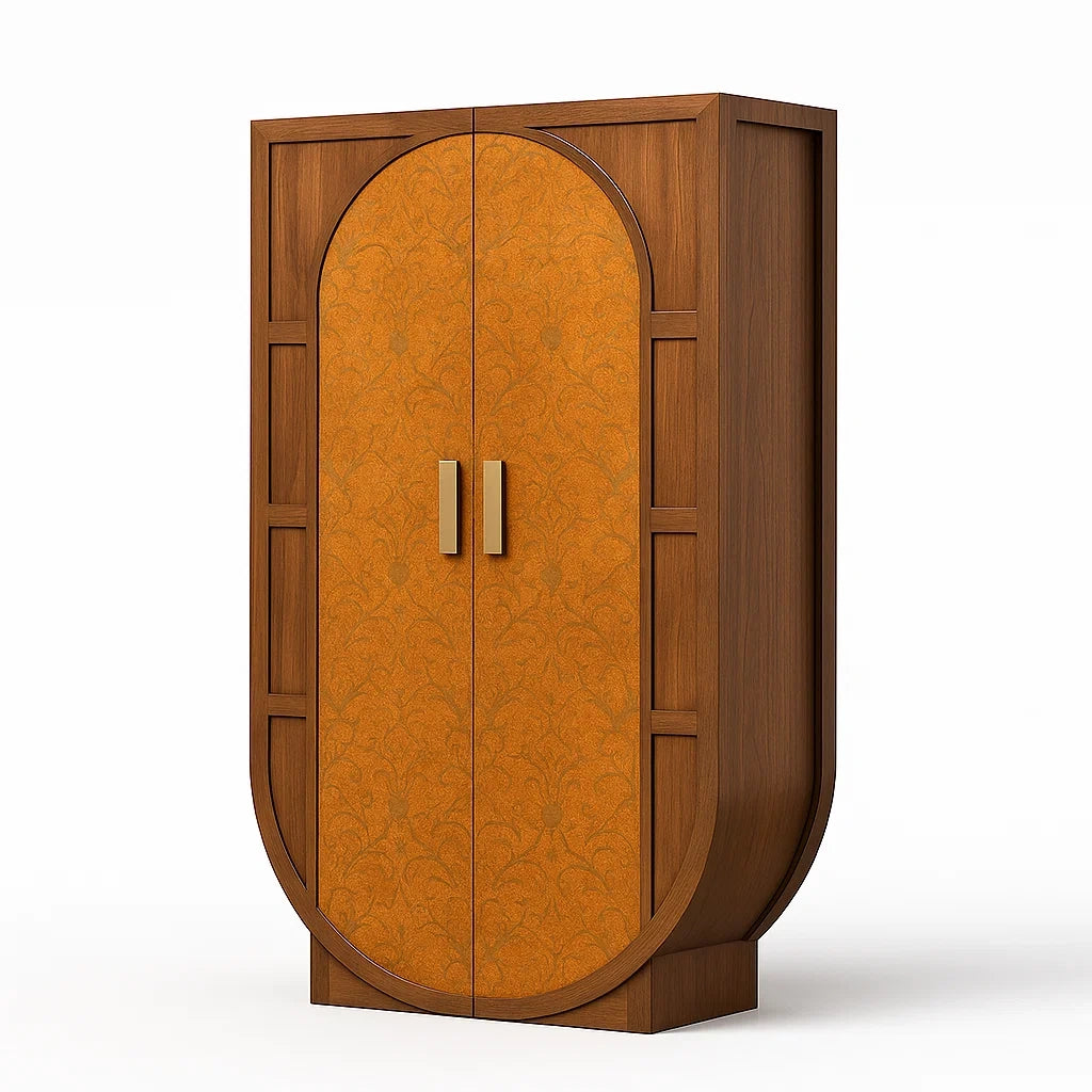 Schrank mit Holztüren und MDF-Paneelen, Braun/Orange, 180 cm Höhe