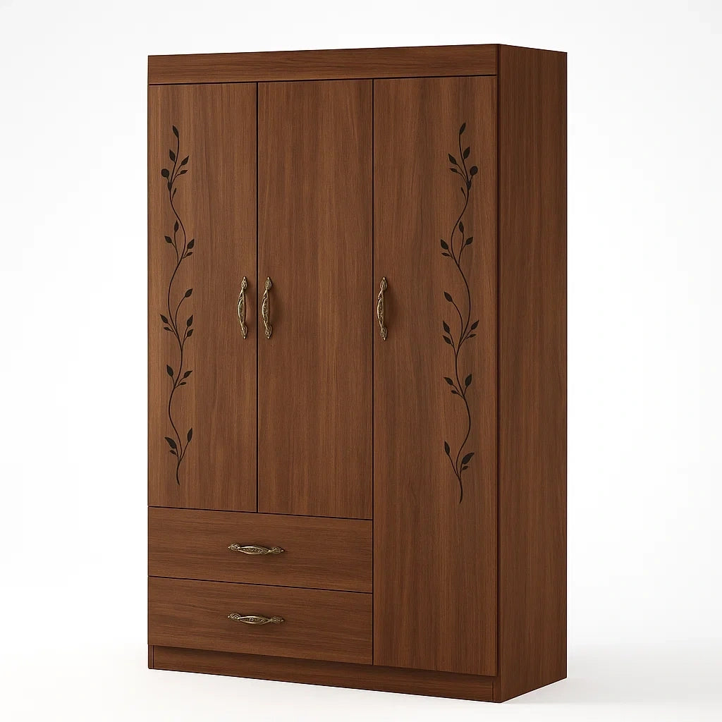 Kleiderschrank aus Holz mit floralen Mustern, Braun, 180x120x50 cm