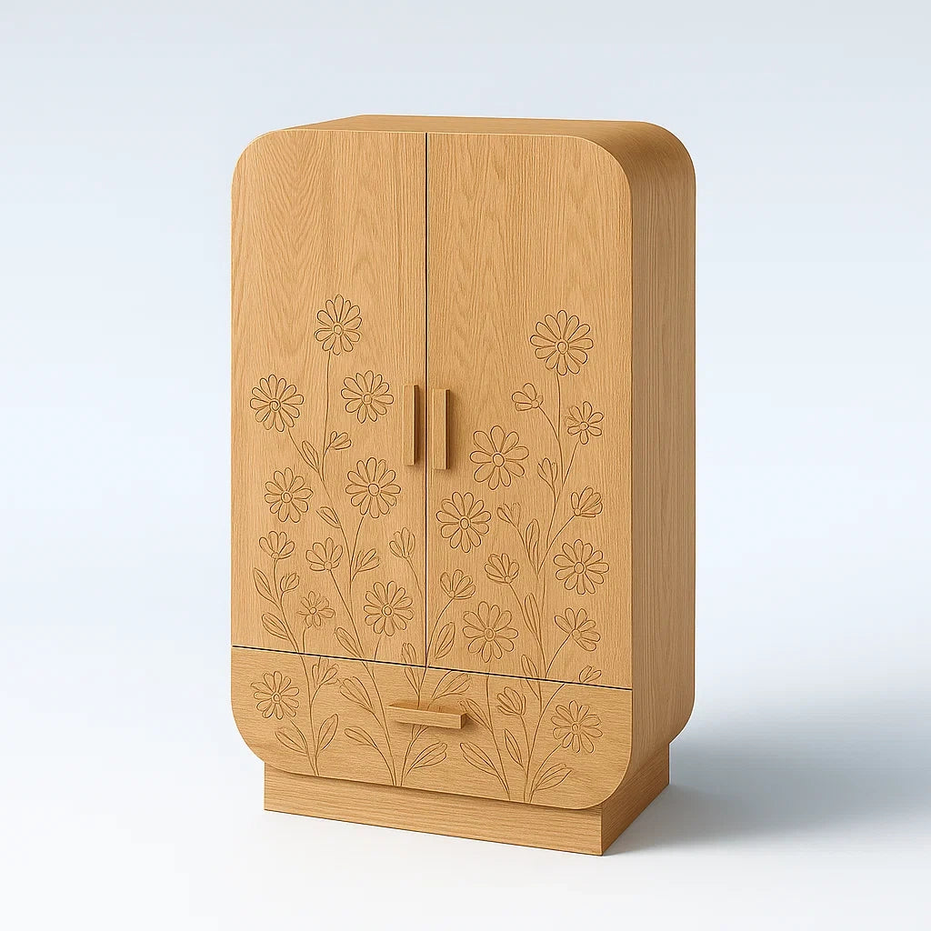 Holzkleiderschrank mit Blumengravur, 2 Türen, 1 Schublade, 180x80x50 cm