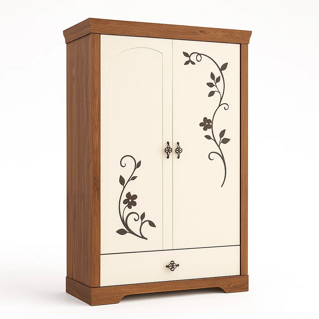 Garderobenschrank Holz Beige mit Blumenmuster