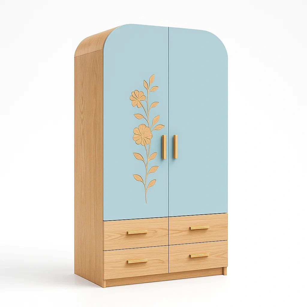 Kinderkleiderschrank MDF und Eichenholz Blau 180x80x50cm